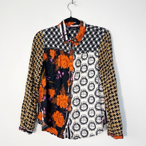 Anthropologie Maeve La Paz Contrast Button-Down Shirt Size Medium Long Sleeve - Picture 2 of 9